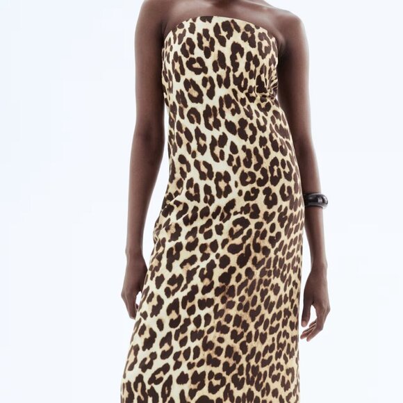 H&M Linen Blend Animal Print  Midi Dress  XL - Picture 3 of 5